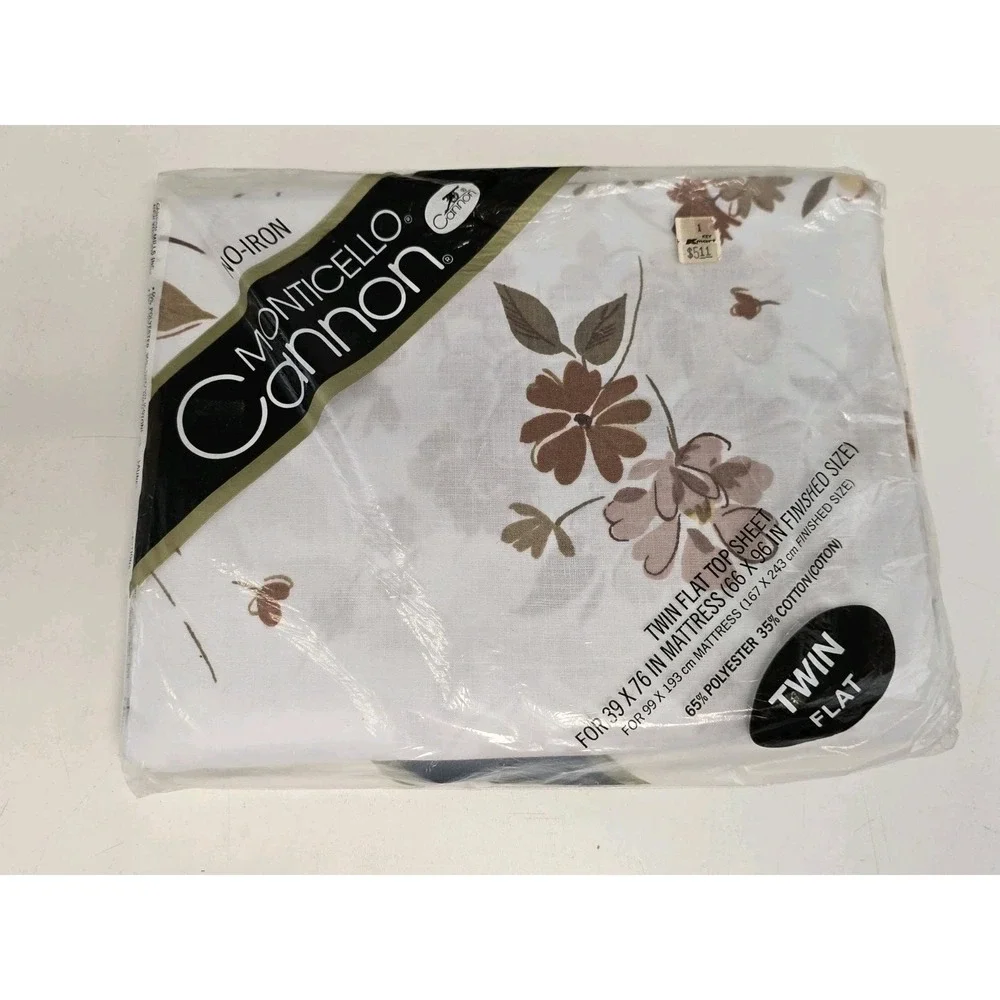 Cannon Monticello No Iron Twin Flat Top Sheet Floral NOS
